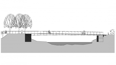 Fuß- u. Radwegbrücke, Zwischenwasser, Längsschnitt