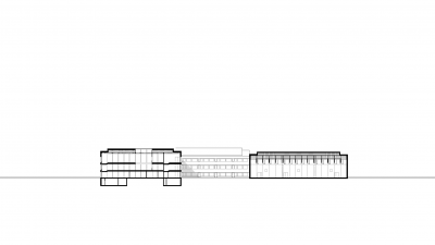 Schmuttertal Gymnasium, Diedorf, Schnitt Klassenhaus 2 + Sporthalle