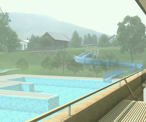 Wettbewerb Schwimmbad Riezlern, Rendering Architekten Hermann Kaufmann