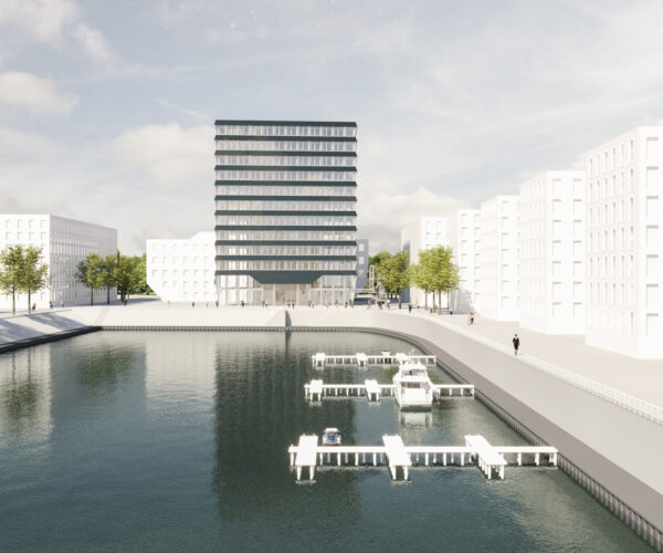 Hochhaus an der Hafenspitze, Zollhafen Mainz | Rendering Thomas Knapp